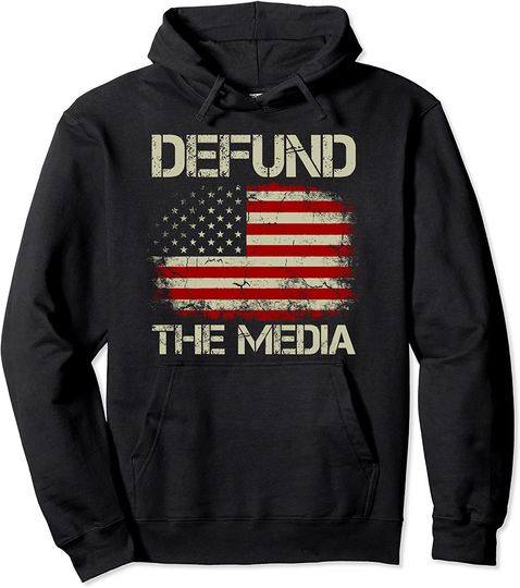Discover Defund The Media Hoodie Vintage American Flag Defund The Media