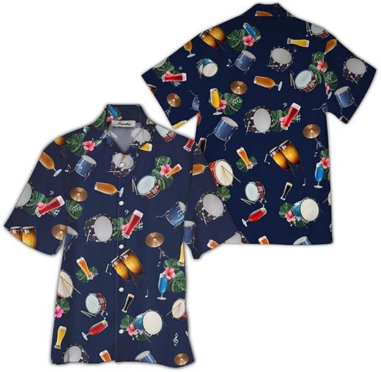 Discover Drum and Beer Pattern Hawaiian Shirt