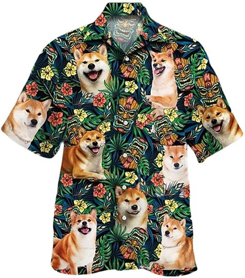 Discover Shiba Inu Dog Lovers Tribal Tiki Mask Tropical Plant Hawaiian shirt