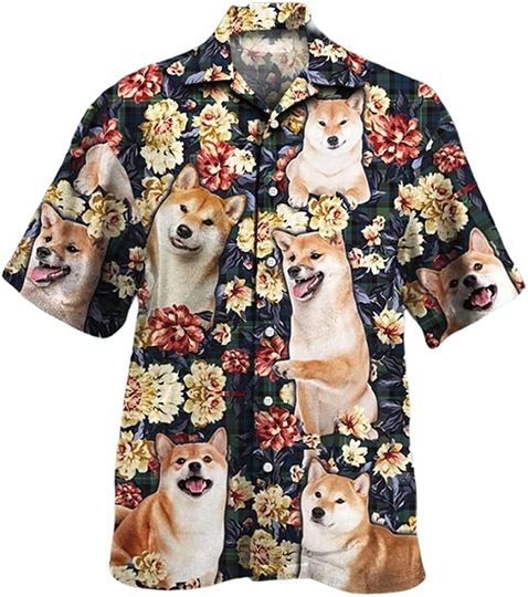 Discover Shiba Inu Dog Lovers Green Plaid Pattern Yellow Floral Hawaiian shirt