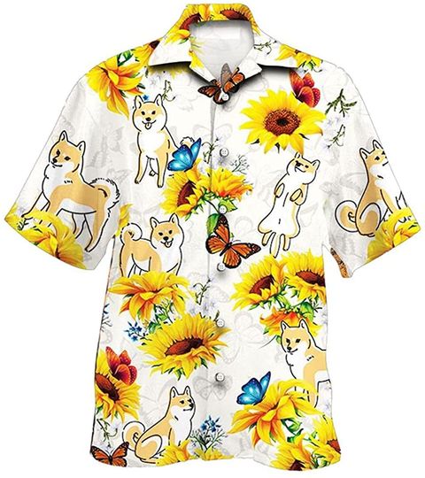 Discover Shiba Inu Dog Lovers Sunflower Hawaiian Shirt