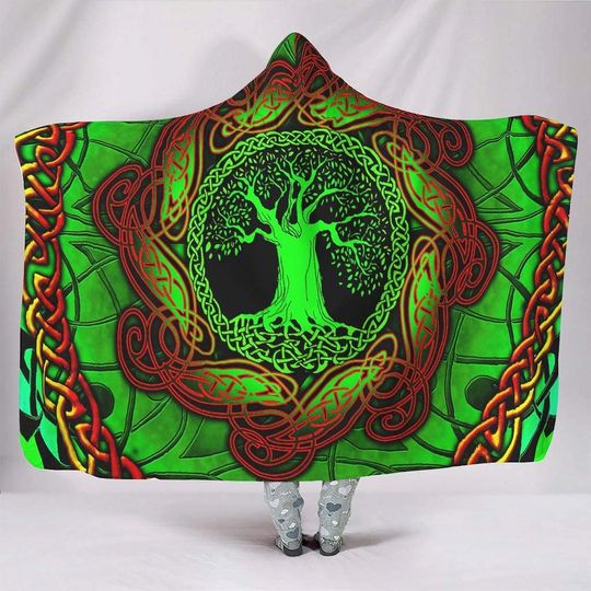 Discover Green Tree of Life Knot Tattoo Norse Viking Yggdrasil Mythology Print Hooded Blankets Colorful Soft Hoodie Cape