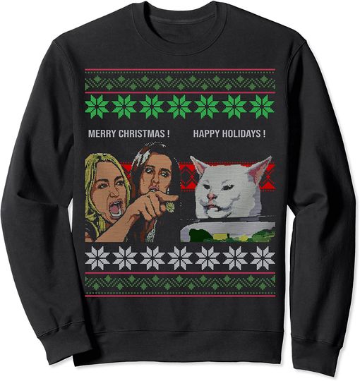 Discover Woman Yelling at a Cat Meme Ugly Christmas Sweater Gift Sweatshirt