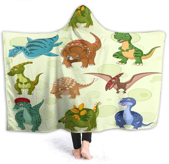 Discover Cartoon Dinosaurs for Dino Lovers Hooded Blanket Soft Flannel Fleece Throw Blankets Dino Wearable Poncho Cozy Funny Novelty Gifts