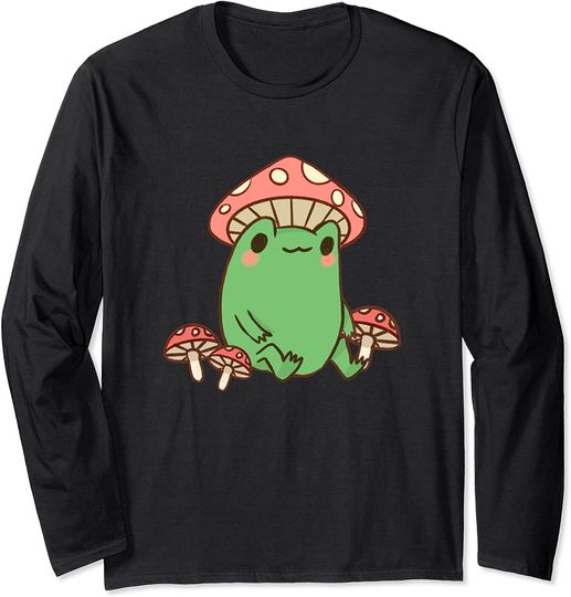 Discover Frog with Mushroom Hat Cute Cottagecore Aesthetic Long Sleeve