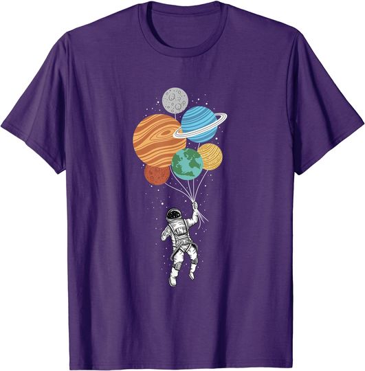 Discover Space Proxy T-Shirt Astronaut Holding Planet Balloons Solar System