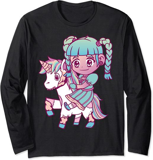 Discover Anime Aesthetic Pastel Goth Girl Riding Unicorn Gifts Long Sleeve