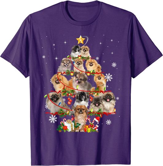 Discover Pekingeses Christmas Tree X-mas Lights Santa Pekingese T-Shirt