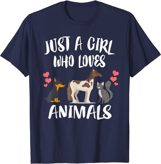 Discover Just A Girl Who Loves Animals Dog Cat Horse T-Shirt