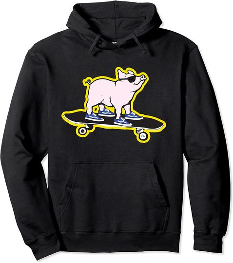 Discover Skateboard Cartoon Hoodie Pork Roll Pig