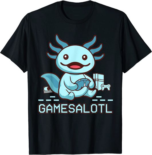 Discover Gamesalotl TShirt Kids Gamer Blue Salamander Plush Axolotl T-Shirt