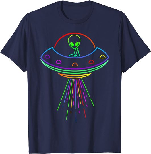 Discover Space Alien UFO Neon Lights Rave Alien Lovers T-Shirt