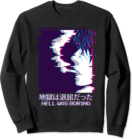 Discover Sad Boy Anime Sweatshirt Hell Was Boring Vaporwave Aesthetic Anime Boy