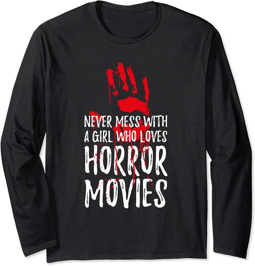 Discover Never Mess With Girl Horror Movie Halloween Bloody Handprint Long Sleeve