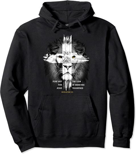 Discover Lion Cross Jesus Christian Lord God Believer Gift Pullover Hoodie