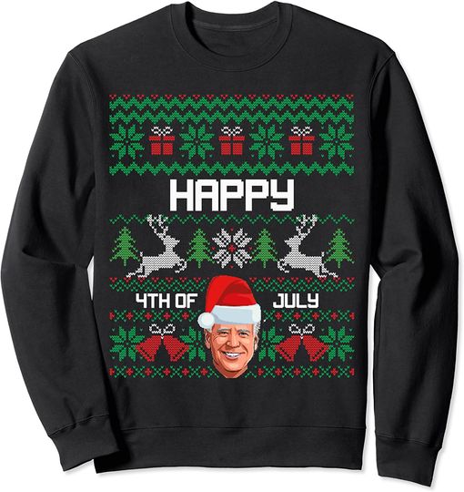 Discover Santa Joe Biden Happy 4th of July Ugly Christmas Funny Sweatshirt