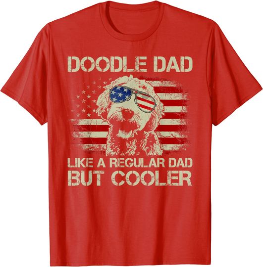 Discover Mens Doodle Dad Goldendoodle Regular Dad But Cooler American Flag T-Shirt