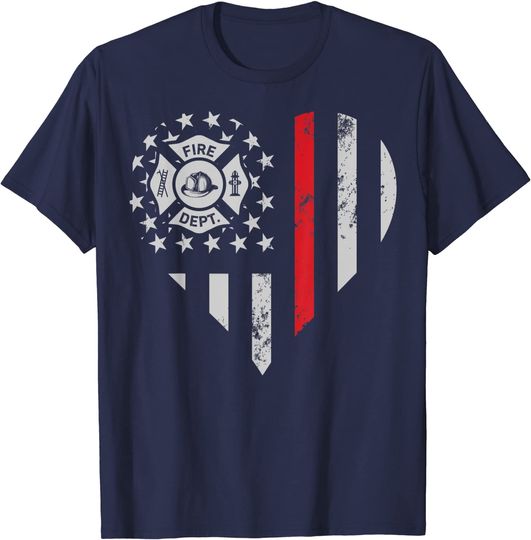 Discover Firefighter Love Thin Red Line Heart 4th of July USA Flag T-Shirt