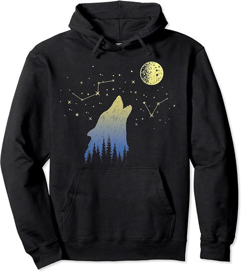 Discover Wolf Howling at Stars Constellations and Moon - Wolf Pullover Hoodie