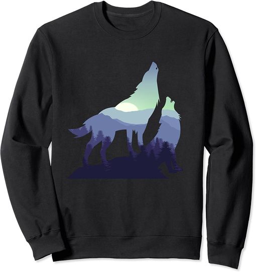 Discover Howling Wolves Forest Silhouette Forest Pack Of Wolves Lover Sweatshirt
