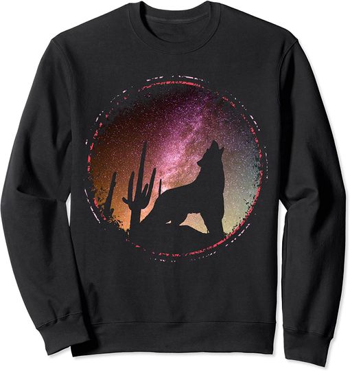 Discover Howling Wolf Silhouette Galaxy Cool Night Sky Stars Gift Sweatshirt