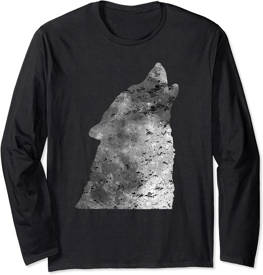 Discover Vintage Full Moon Silhouette of Howling Wolf Long Sleeve