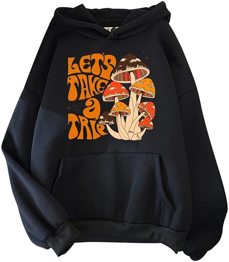 Discover Sweatshirt For Women,Crewneck Long Sleeeve Loose Hoodies For Sweatshirtn Girl, Casual Cute Mushroom Print Plain Pocket Pullovers