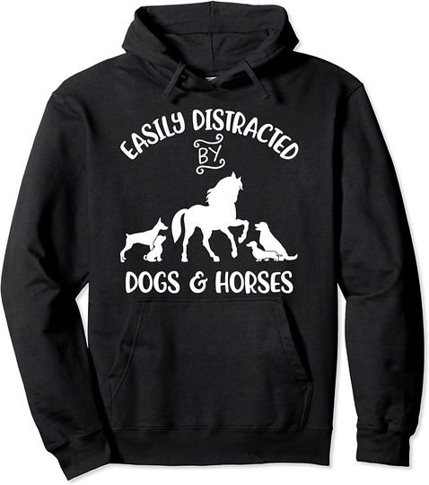 Discover Easily Distracted By Dogs and Horses Women Girls Horse Pullover Hoodie