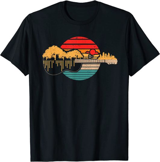 Discover Disc Golf Flying Disc Golf Sunset Guitar T-Shirt