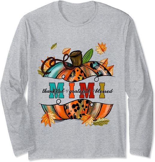 Discover Mimi Pumpkin Leopard Mimi Thankful Grateful Blessed Long Sleeve