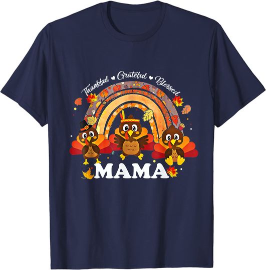 Discover Mama Turkey Rainbow Sunflower Thankful Grateful Blessed T-Shirt