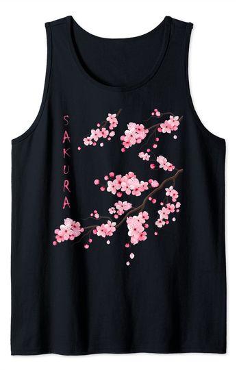Discover Vintage Sakura Cherry Blossom Japanese Graphical Art Tank Top