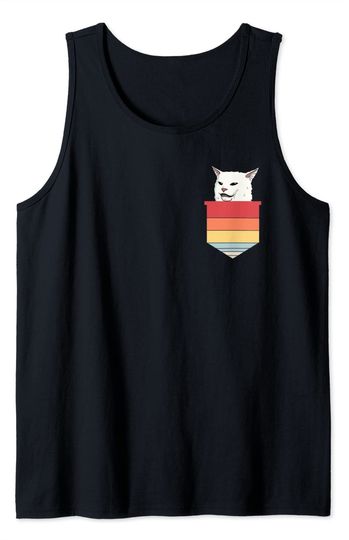 Discover Angry women yelling at confused cat at dinner table meme Tank Top