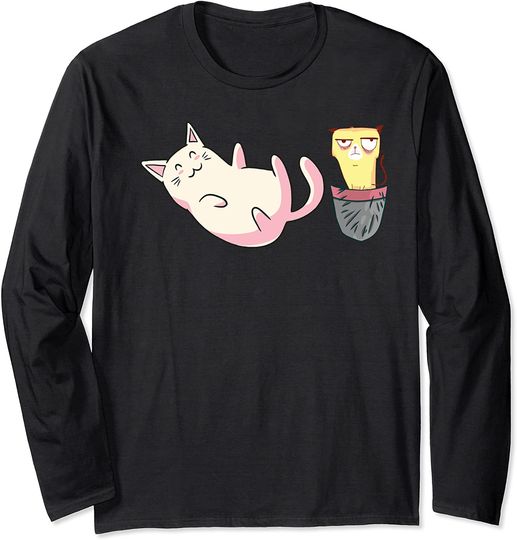 Discover Grumpy Pocket Cat Japanese Kawaii Ramen Kitty Pet Anima Long Sleeve