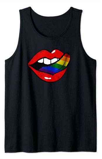 Discover Red Lips Tongue LGBT Rainbow Flag Lesbian Gay Pride Month Tank Top