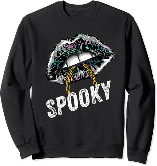 Discover Funny Halloween Spooky Lips Womens Spiders IN Web Rainbow Sweatshirt