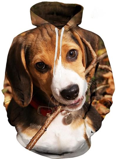 Discover Dog Lover Men's Fleece Hooded Sweatshirt 3D Dog's Face Printed Pullover Hoodie Men Women
