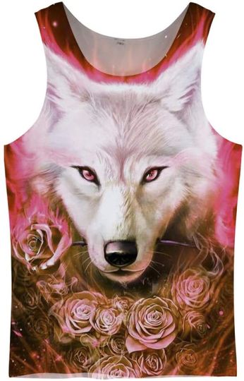 Discover 3D Pink Wolf Rose Flowers Tank Top