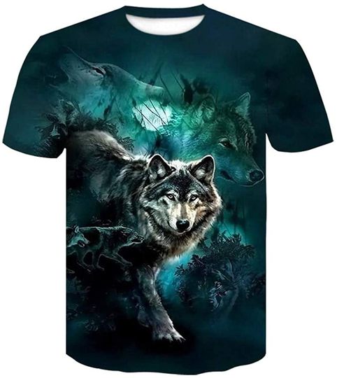 Discover Tops for Mens 3D Wolf Casual Shirts