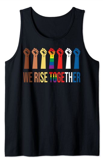 Discover We Rise Together LGBT Gay Pride USA Flag Black Lives Matter Tank Top