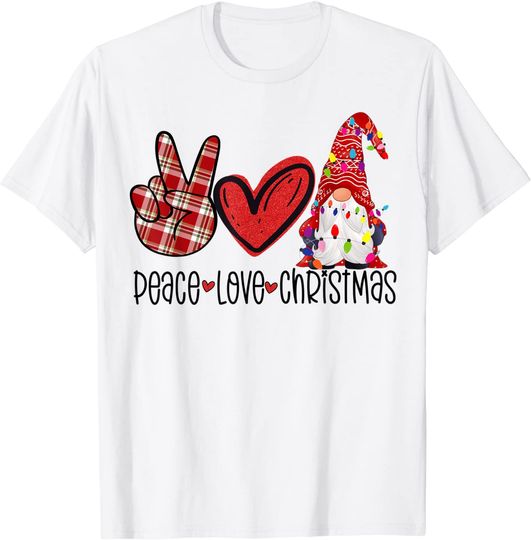 Discover Peace Love Christmas Gnome Plaids T-Shirt