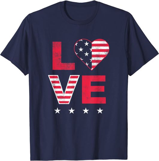 Discover American Flag Heart T-shirt Red White Blue Cute 4th of July Top