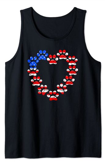 Discover American Flag Heart Tank Top Animal Lover USA Flag Cat Dog Paw Prints Hollow Heart