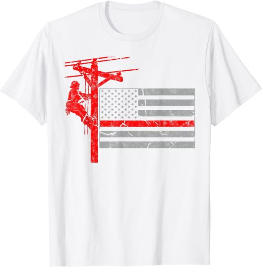 Discover Lineman Flag T-shirt Patriotic Lineman American Flag