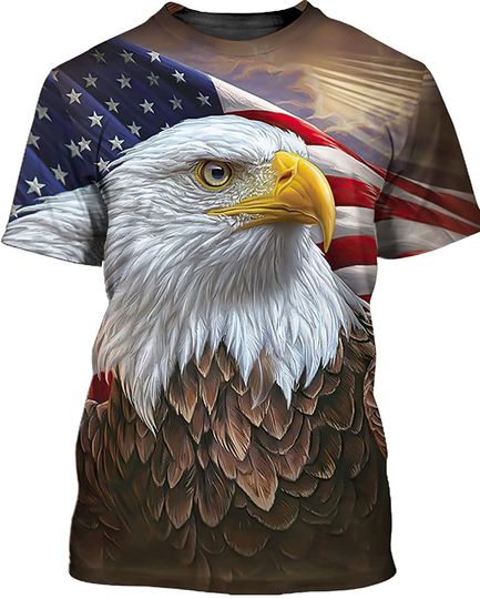 Discover Bald Eagle with American Flag in Sunset T Shirt
