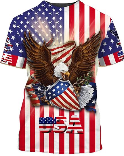 Discover USA Bald Eagle with Shield Arrows and Olive Branch in American Flag Shirt