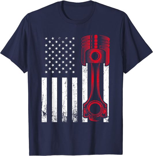 Discover Car Enthusiast - American Flag Piston Muscle Car Gift T-Shirt