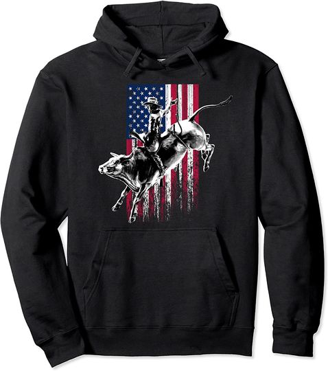 Discover Bull In Spanish Hoodie Rodeo Bull Rider Patriotic American Flag