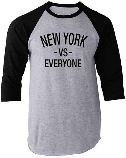 Discover New York vs Everyone Sports Fan Raglan Baseball Tee Shirt