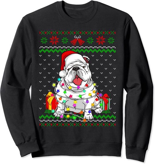 Discover Ugly Sweater Christmas Lights English Bulldog Dog Lover Sweatshirt